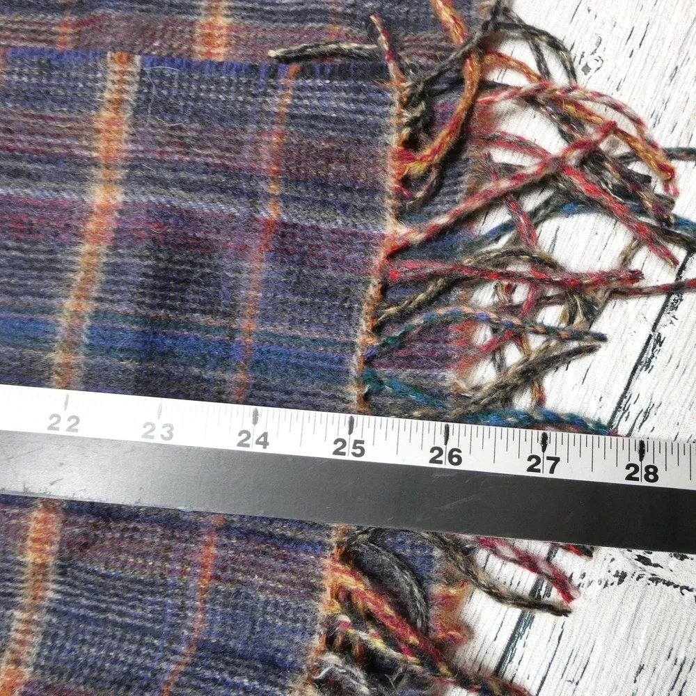 Successo Scarf Mens One Size Blue Multicolor Plaid Pure Cashmere Fringe Winter